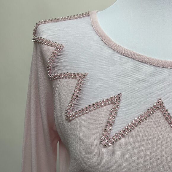 A. D. Originals Women's Top Medim Light Pink Sheer Rhinestones - Picture 3 of 11